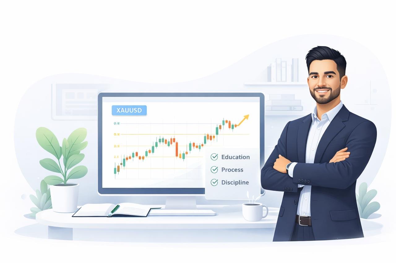 Sohoz Trading Academy trainer explaining gold (XAUUSD) price action strategy on a trading chart.